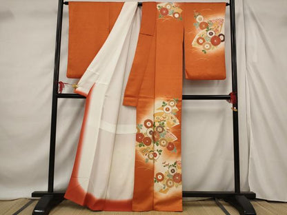 平和屋着物■訪問着 駒刺繍 地紙花文 暈し染め 金彩 正絹 逸品 AABF3397st