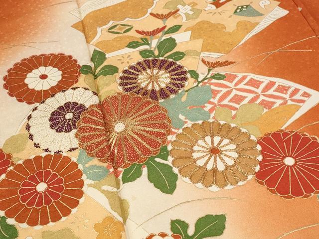 平和屋着物■訪問着 駒刺繍 地紙花文 暈し染め 金彩 正絹 逸品 AABF3397st