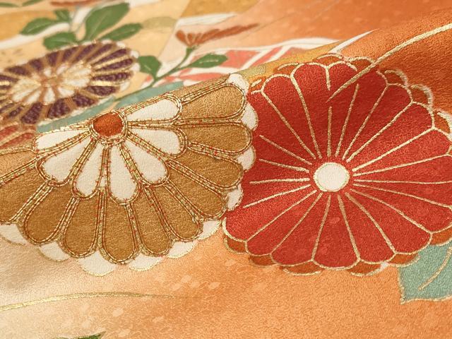 平和屋着物■訪問着 駒刺繍 地紙花文 暈し染め 金彩 正絹 逸品 AABF3397st