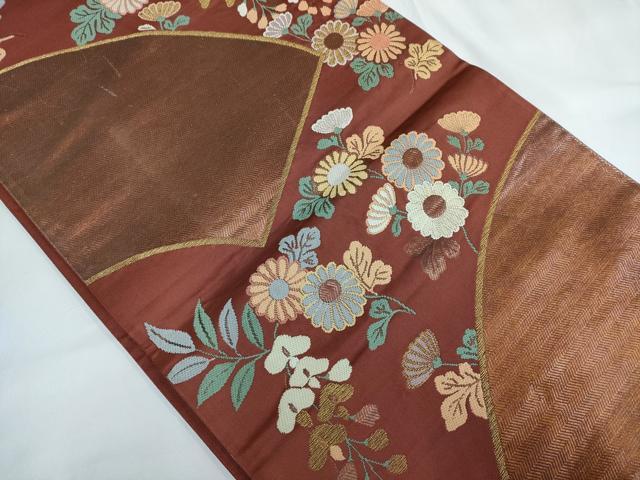 平和屋着物◎六通柄袋帯 唐織 地紙花文 金糸 正絹 逸品 AABF3419iu