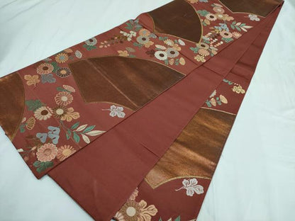平和屋着物◎六通柄袋帯 唐織 地紙花文 金糸 正絹 逸品 AABF3419iu