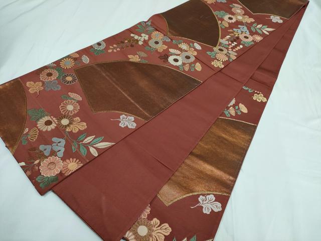 平和屋着物◎六通柄袋帯 唐織 地紙花文 金糸 正絹 逸品 AABF3419iu