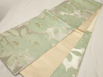 平和屋着物◎六通柄袋帯 草花文 金銀糸 正絹 逸品 AABF3422iu