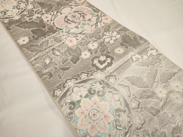 平和屋着物◎六通柄袋帯 唐織 九百錦 更紗花文 プラチナ箔 正絹 逸品 AABF3424iu