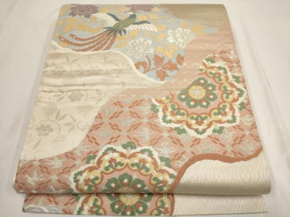 平和屋着物◎六通柄袋帯 唐織 鳳凰更紗花文 銀糸 正絹 逸品 AABF3427iu