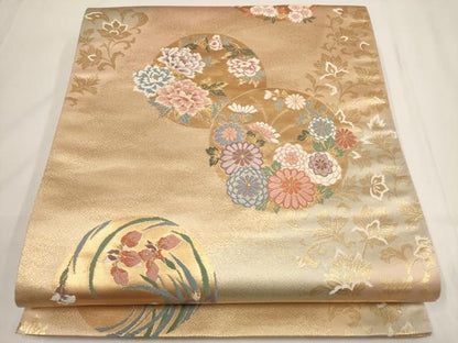 平和屋着物◎六通柄袋帯 唐織 花丸文 金糸 正絹 逸品 AABF3428iu