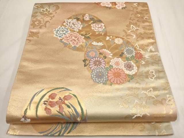 平和屋着物◎六通柄袋帯 唐織 花丸文 金糸 正絹 逸品 AABF3428iu