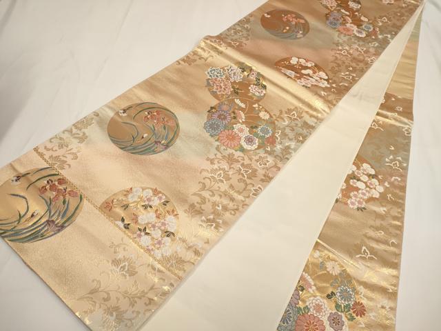 平和屋着物◎六通柄袋帯 唐織 花丸文 金糸 正絹 逸品 AABF3428iu