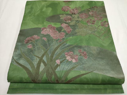 平和屋着物◎太鼓柄袋帯 流水花文 金糸 正絹 逸品 AABF3432iu