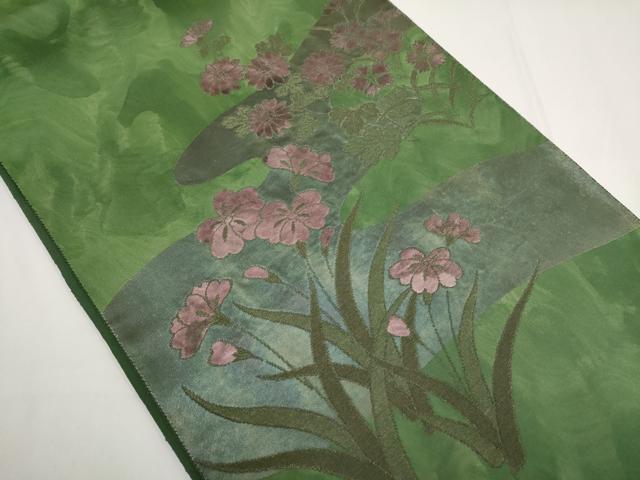 平和屋着物◎太鼓柄袋帯 流水花文 金糸 正絹 逸品 AABF3432iu