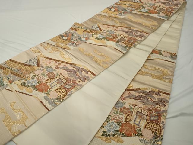 平和屋着物◎六通柄袋帯 唐織 桃山屏風図 金糸 正絹 逸品 AABF3460gw