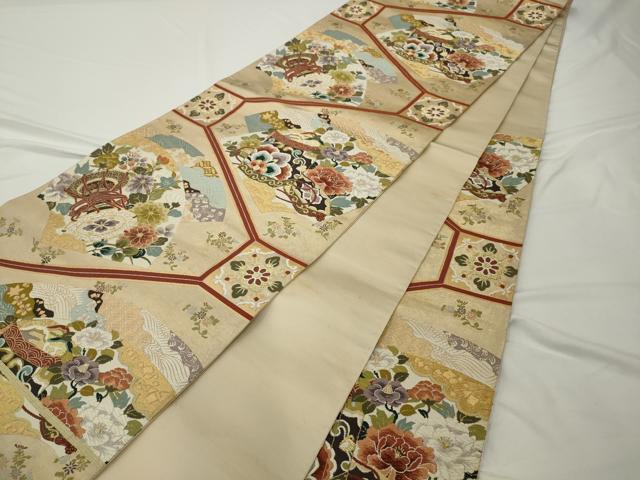 平和屋着物◎西陣　六通柄袋帯　唐織　瑞兆蜀甲文　金糸　正絹　逸品　AABF3461gw