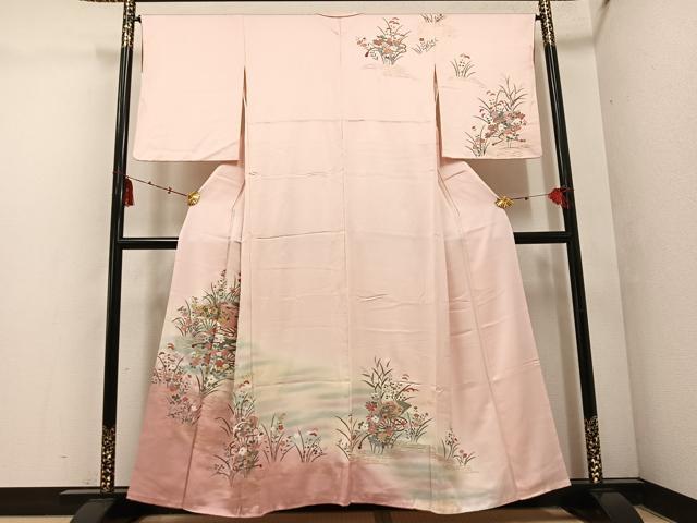 平和屋着物■訪問着 扇面草花文 暈し染め 金銀彩 正絹 逸品 AABF3481ph
