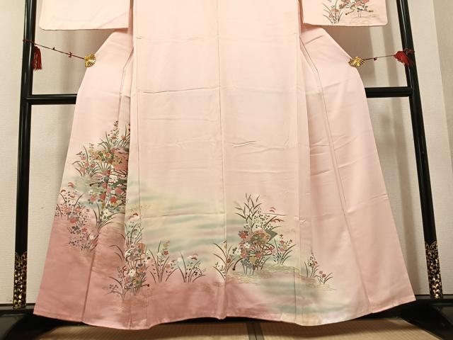 平和屋着物■訪問着 扇面草花文 暈し染め 金銀彩 正絹 逸品 AABF3481ph