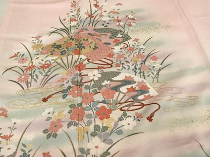平和屋着物■訪問着 扇面草花文 暈し染め 金銀彩 正絹 逸品 AABF3481ph