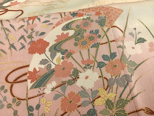 平和屋着物■訪問着 扇面草花文 暈し染め 金銀彩 正絹 逸品 AABF3481ph