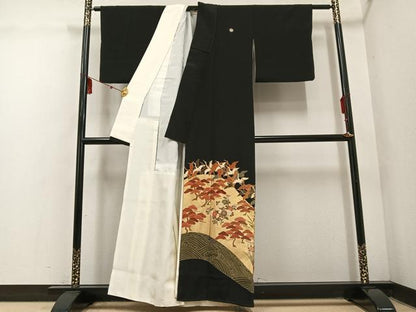 平和屋着物■豪華黒留袖 群鶴草花文 金彩 正絹 逸品 AABF3506ph