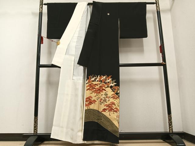 平和屋着物■豪華黒留袖 群鶴草花文 金彩 正絹 逸品 AABF3506ph