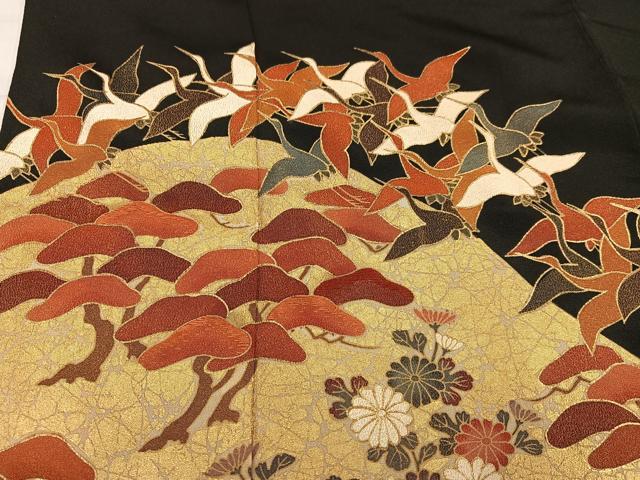 平和屋着物■豪華黒留袖 群鶴草花文 金彩 正絹 逸品 AABF3506ph