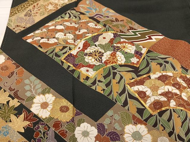 平和屋着物■豪華黒留袖　作家物　駒刺繍　地紙花蝶文　正絹　逸品　AABF3513ph