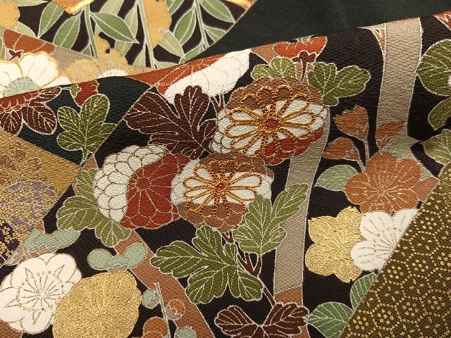 平和屋着物■豪華黒留袖　作家物　駒刺繍　地紙花蝶文　正絹　逸品　AABF3513ph