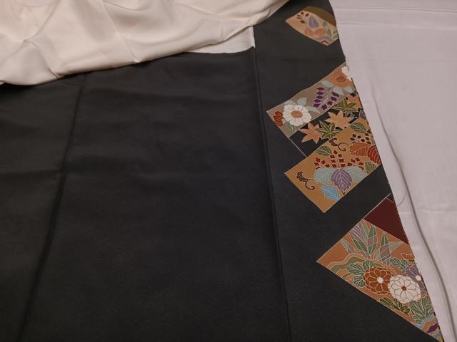 平和屋着物■豪華黒留袖　作家物　駒刺繍　地紙花蝶文　正絹　逸品　AABF3513ph