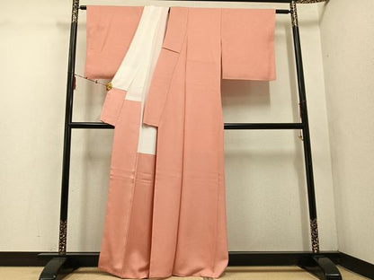 平和屋着物■上質な色無地 紋意匠 一斤染色 正絹 逸品 AABF3523ph