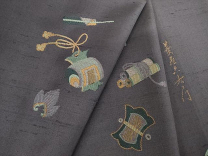 平和屋着物●京の名門・菱屋六右ェ門 紬 訪問着 宝尽くし 金糸 正絹 逸品 AABF3564ck
