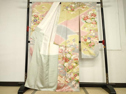 平和屋着物●創業460年・千總　振袖　駒刺繍　矢羽根花文　暈し染め　金彩　松坂屋扱い　正絹　逸品　AABF3565ck