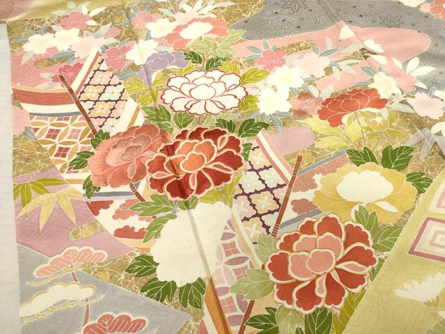 平和屋着物●創業460年・千總　振袖　駒刺繍　矢羽根花文　暈し染め　金彩　松坂屋扱い　正絹　逸品　AABF3565ck