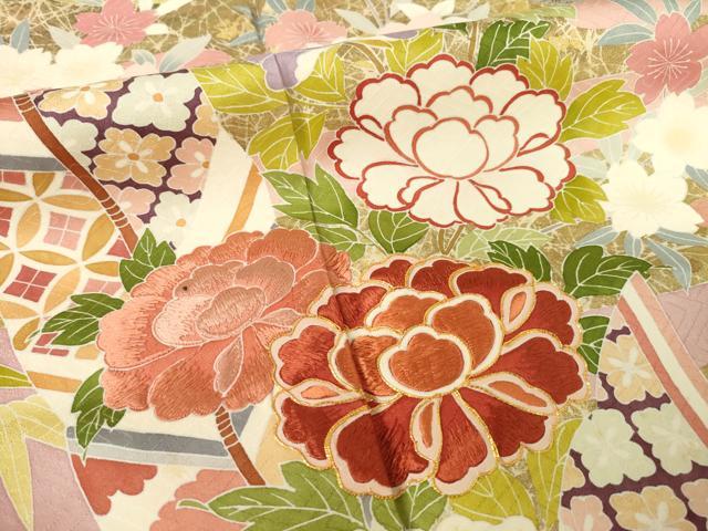 平和屋着物●創業460年・千總　振袖　駒刺繍　矢羽根花文　暈し染め　金彩　松坂屋扱い　正絹　逸品　AABF3565ck
