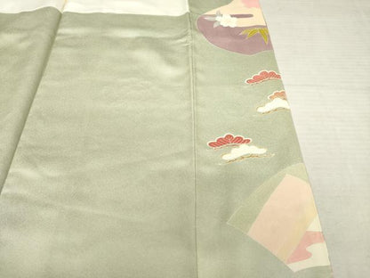 平和屋着物●創業460年・千總　振袖　駒刺繍　矢羽根花文　暈し染め　金彩　松坂屋扱い　正絹　逸品　AABF3565ck