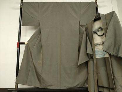 平和屋着物●男性　紬　アンサンブル　樺茶色　キングサイズ　正絹　逸品　AABF3566ck