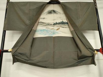 平和屋着物●男性　紬　アンサンブル　樺茶色　キングサイズ　正絹　逸品　AABF3566ck