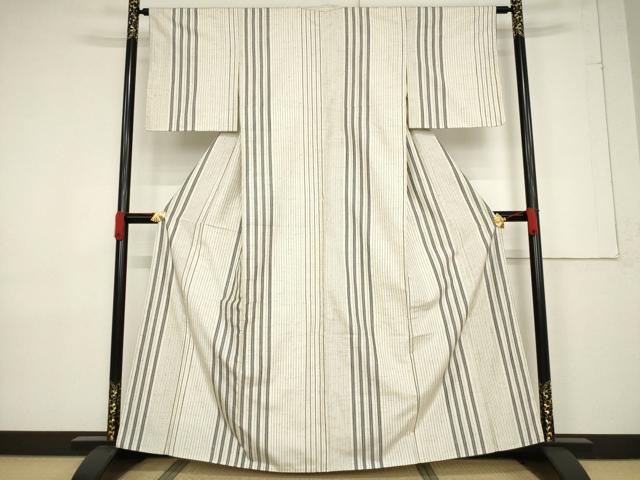 平和屋着物●ぜんまい紬 間道 正絹 逸品 AABF3568ck
