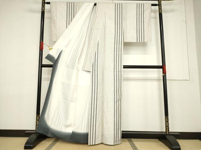 平和屋着物●ぜんまい紬 間道 正絹 逸品 AABF3568ck