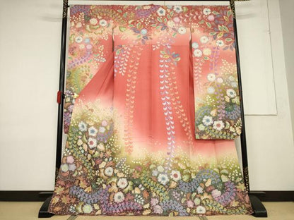 平和屋着物●豪華振袖　辻が花　舞花文　暈し染め　銀通し地　そごう扱い　ロング丈　正絹　逸品　AABF3573ck