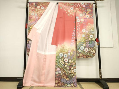 平和屋着物●豪華振袖　辻が花　舞花文　暈し染め　銀通し地　そごう扱い　ロング丈　正絹　逸品　AABF3573ck