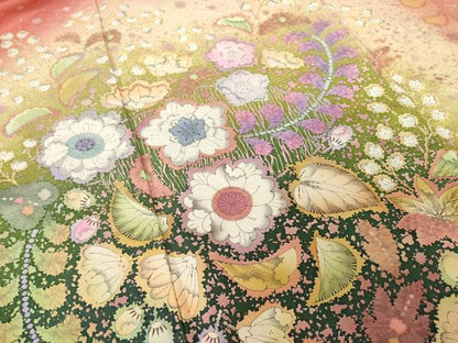 平和屋着物●豪華振袖　辻が花　舞花文　暈し染め　銀通し地　そごう扱い　ロング丈　正絹　逸品　AABF3573ck