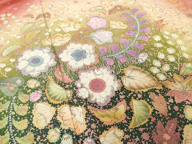 平和屋着物●豪華振袖　辻が花　舞花文　暈し染め　銀通し地　そごう扱い　ロング丈　正絹　逸品　AABF3573ck