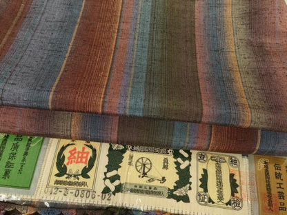 平和屋着物●結城紬 縞 証紙付き 正絹 逸品 未使用 AABF3576ck