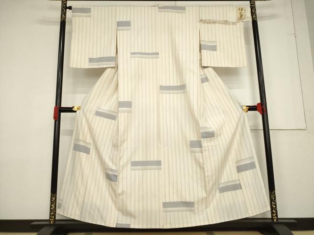 平和屋着物●上質な紬 はく美 段違い文様 正絹 逸品 AABF3577ck