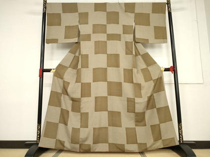 平和屋着物●上質な紬 段違い文様 正絹 逸品 AABF3579ck