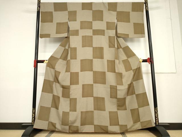 平和屋着物●上質な紬 段違い文様 正絹 逸品 AABF3579ck
