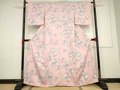 平和屋着物●上質な小紋 枝花文 正絹 逸品 AABF3580ck