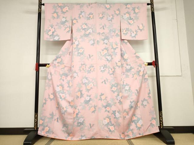 平和屋着物●上質な小紋 枝花文 正絹 逸品 AABF3580ck
