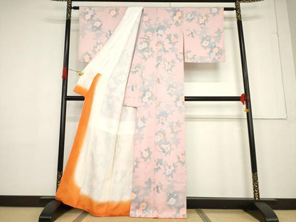 平和屋着物●上質な小紋 枝花文 正絹 逸品 AABF3580ck