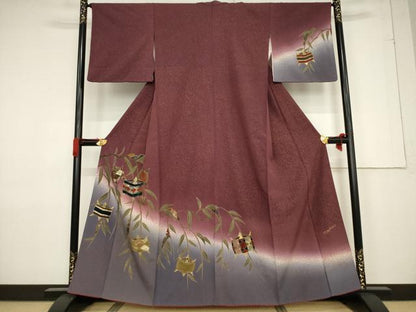 平和屋着物●ファッションデザイナー HIROKO KOSHINO コシノヒロコ 訪問着 糸巻文 暈し染め 金彩 正絹 逸品 AABF3582ck