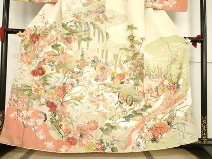平和屋着物●訪問着 刺繍 風景花文 金彩 正絹 逸品 AABF3583ck