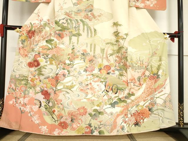 平和屋着物●訪問着 刺繍 風景花文 金彩 正絹 逸品 AABF3583ck